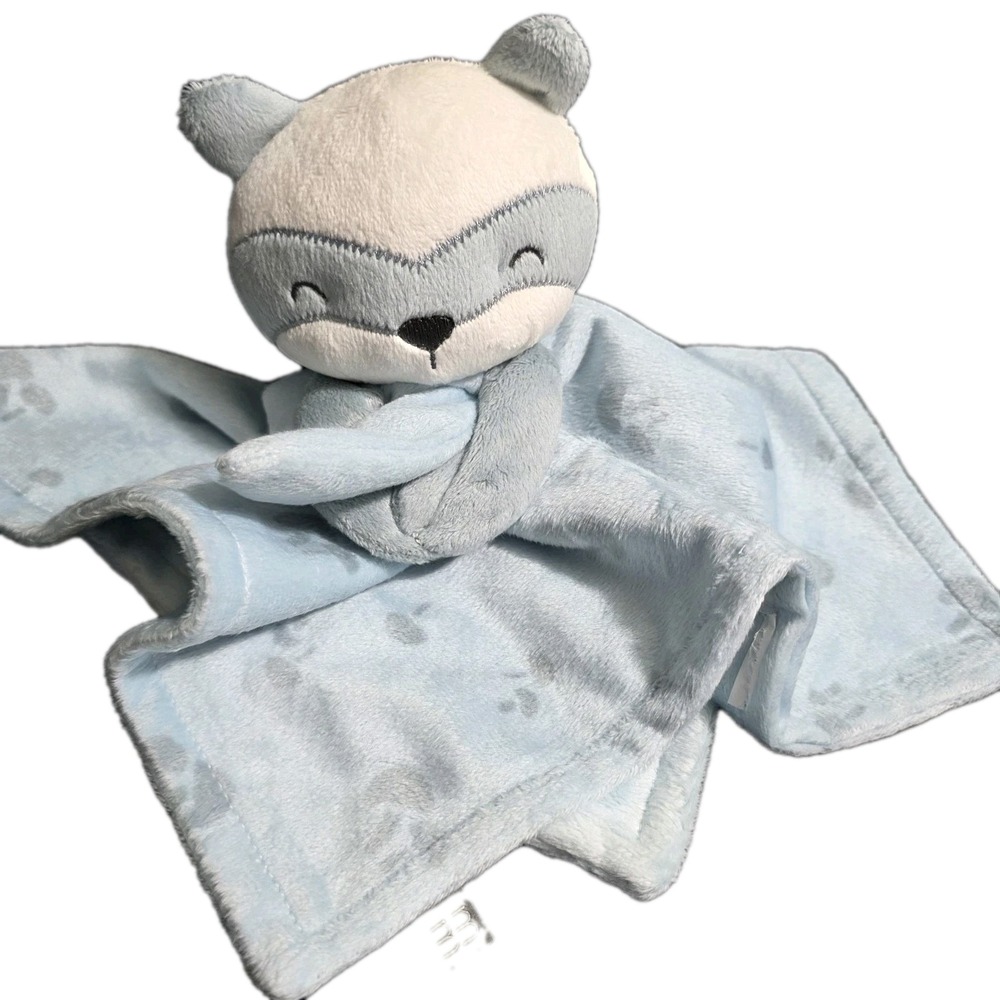 Modern Moments by Gerber White Raccoon Lovey Blue Security Blanket Mushrooms